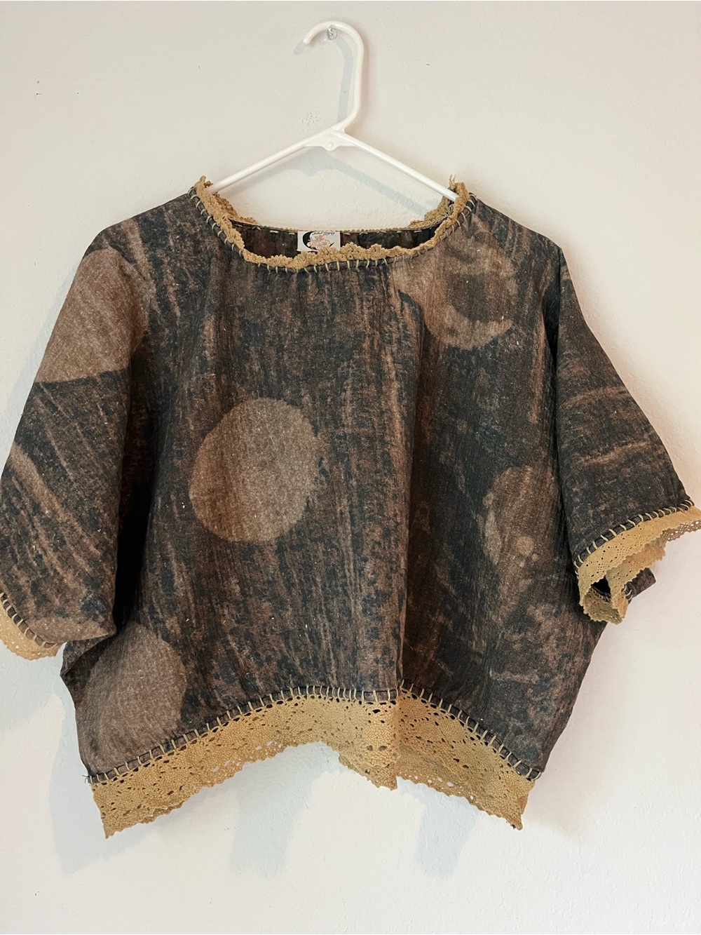 Jaded Gypsy Glimpse Of The Moon Cotton Crochet Lace Boho Boxy Top OS Brown